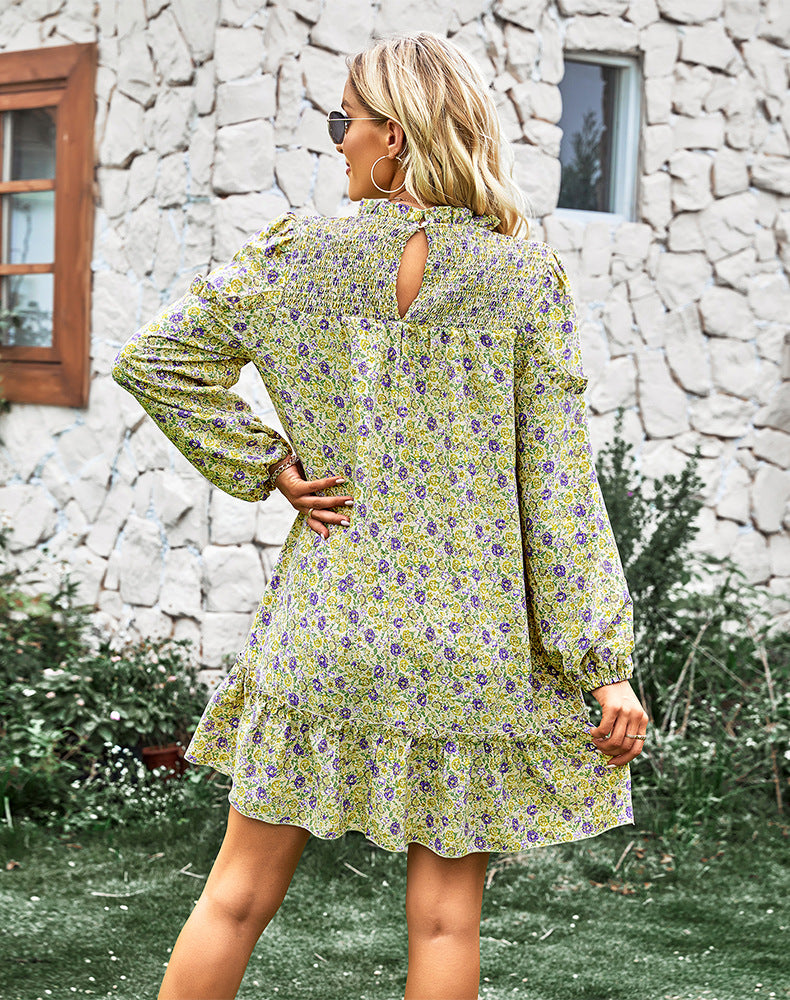 Multicolor Split Neck Buttons Front Shirt Floral Dress