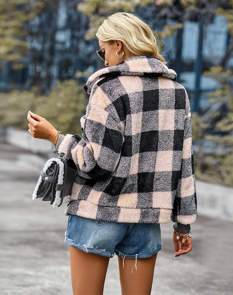 Chest Pockets Flannel Plaid Coat