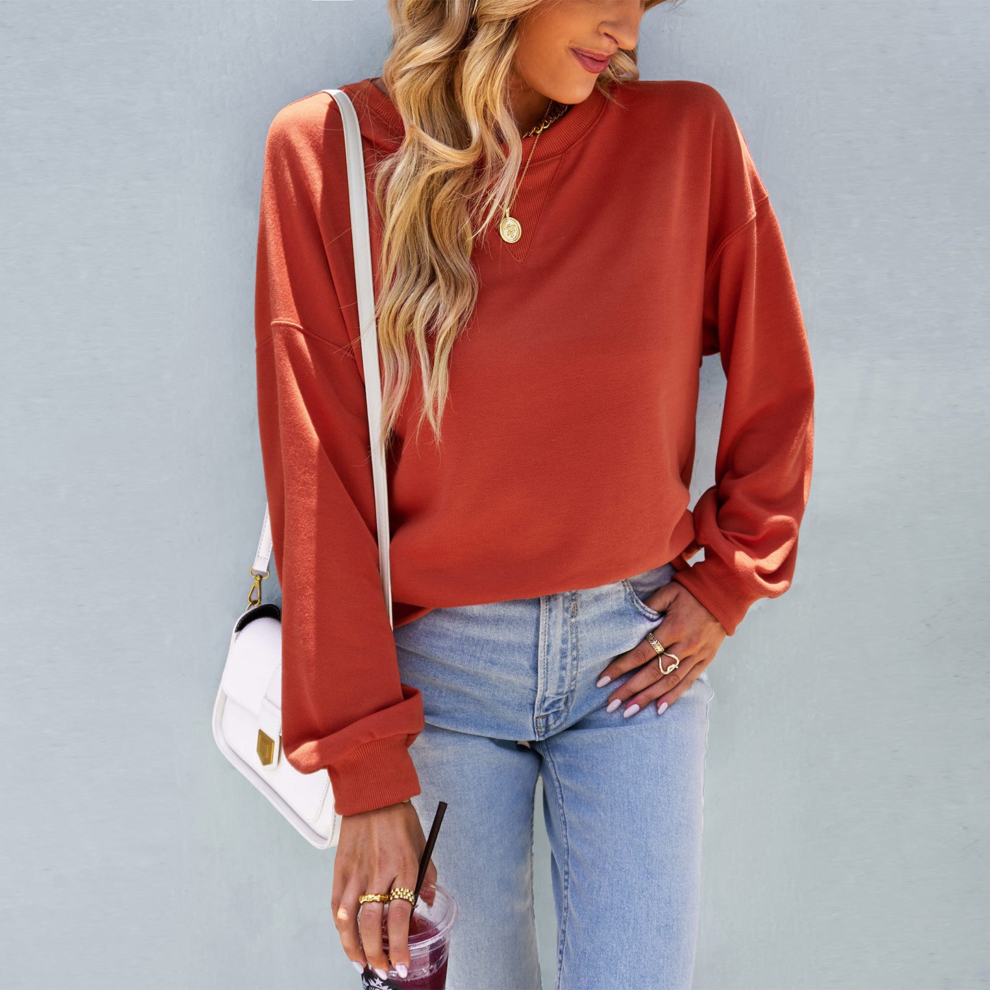 Solid color warm high elasticity loose tops female
