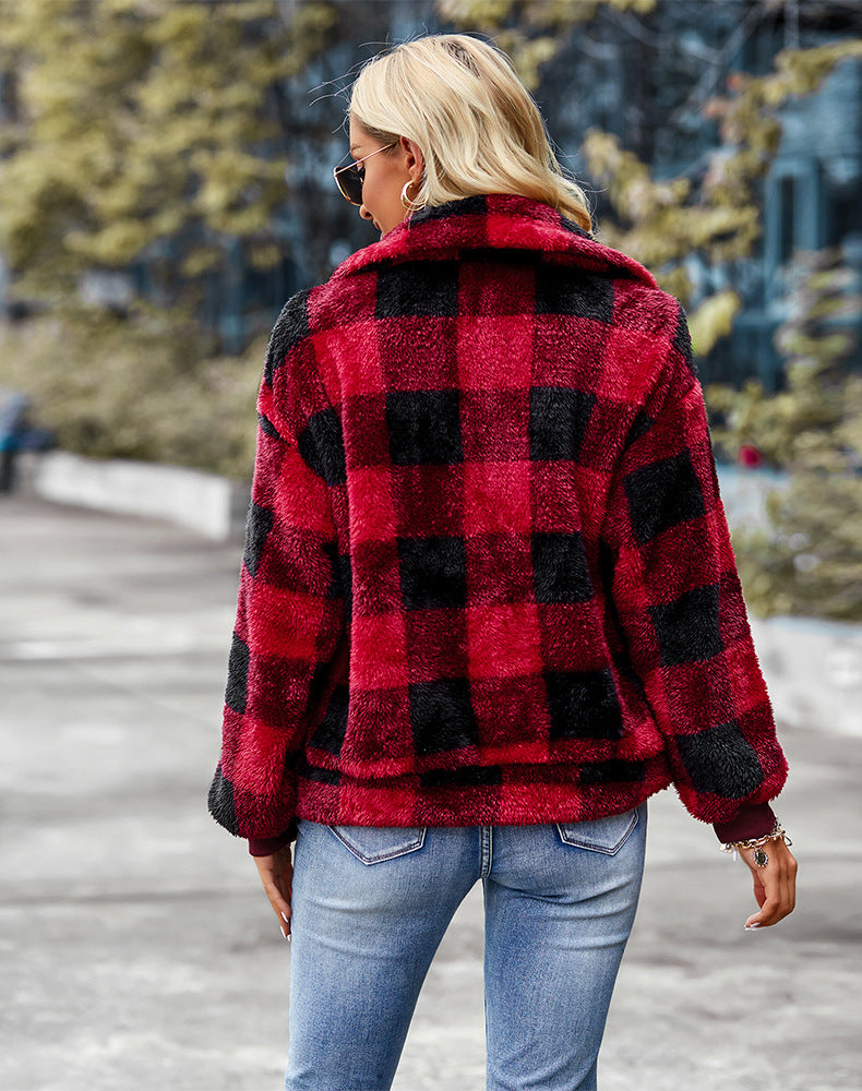 Chest Pockets Flannel Plaid Coat