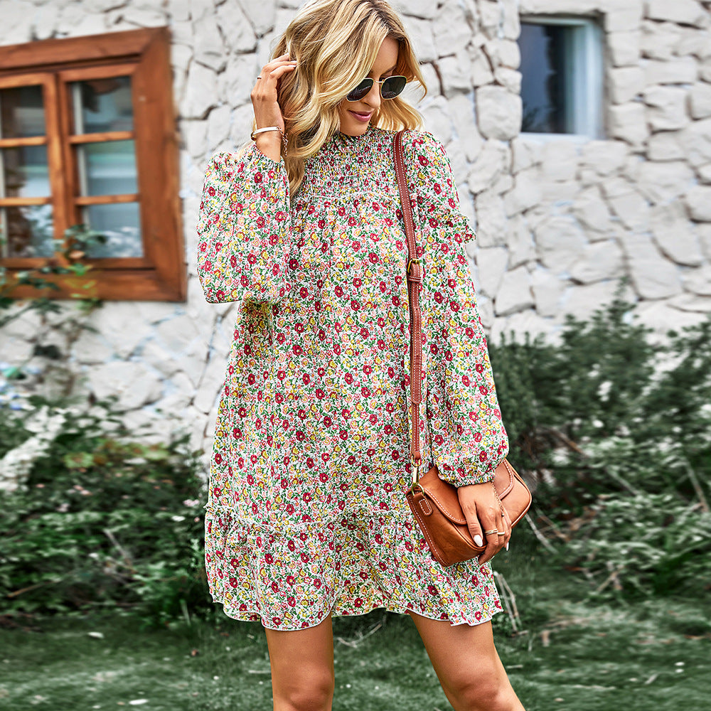 Multicolor Split Neck Buttons Front Shirt Floral Dress