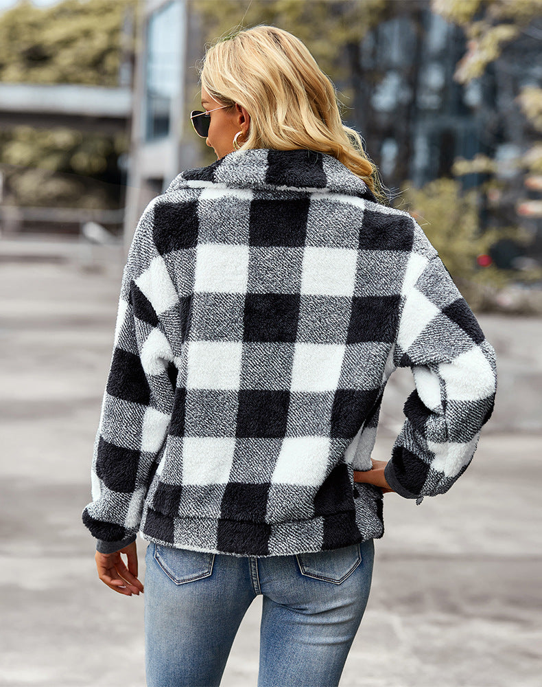 Chest Pockets Flannel Plaid Coat