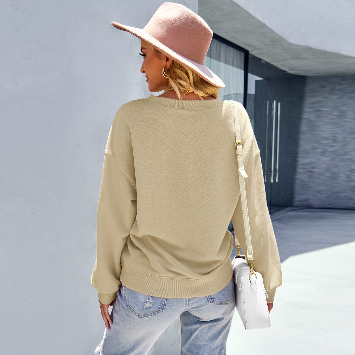 Solid color warm high elasticity loose tops female