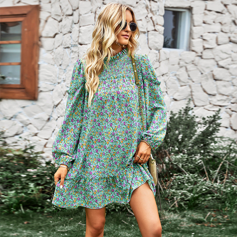 Multicolor Split Neck Buttons Front Shirt Floral Dress
