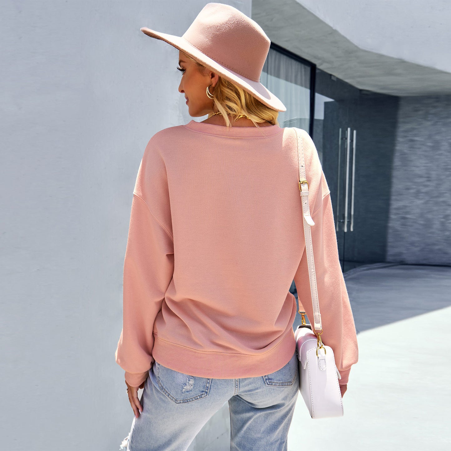 Solid color warm high elasticity loose tops female