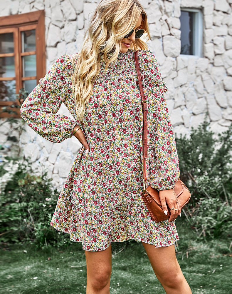 Multicolor Split Neck Buttons Front Shirt Floral Dress