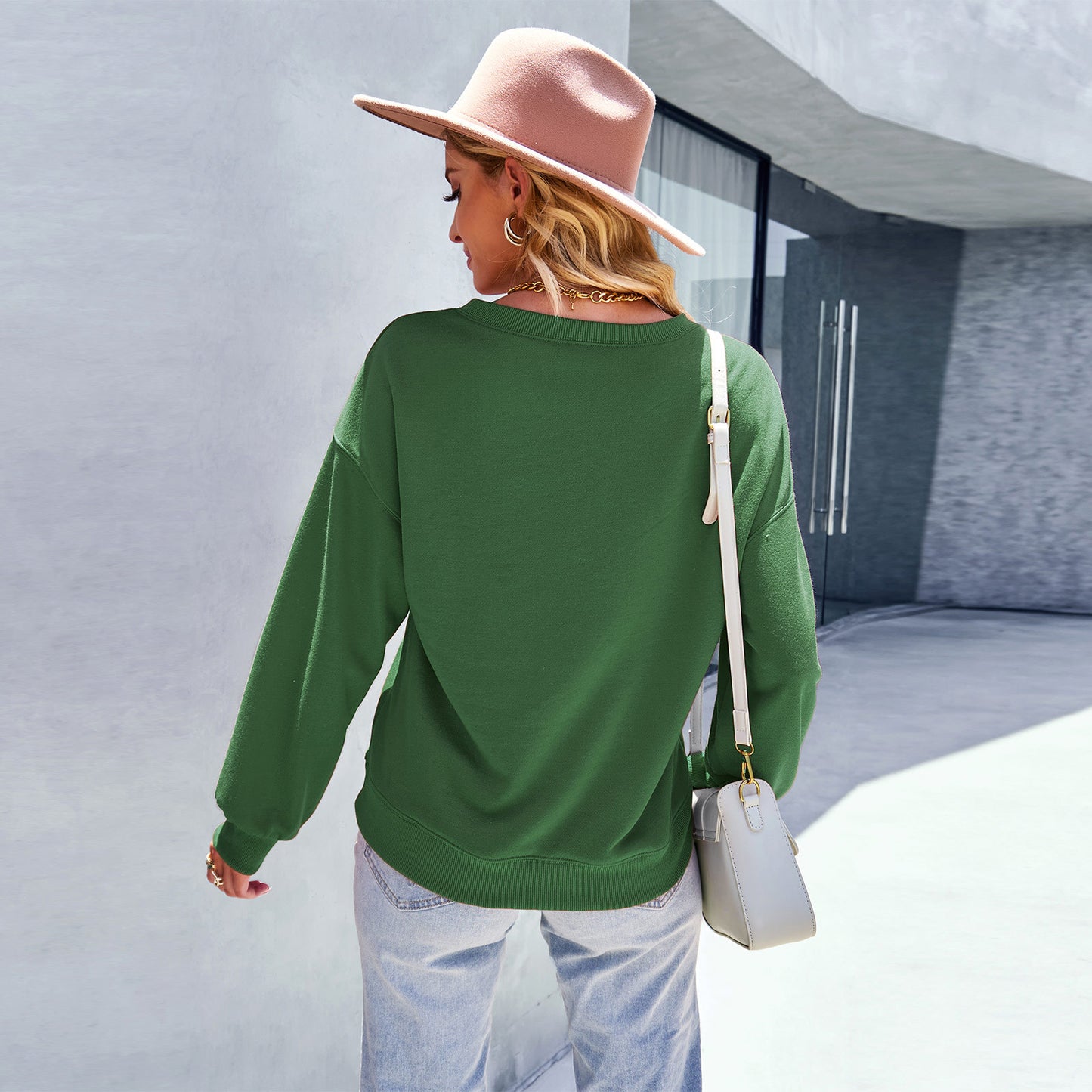 Solid color warm high elasticity loose tops female