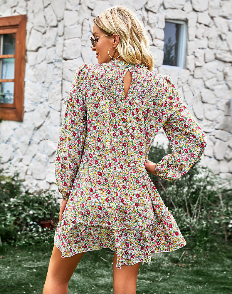 Multicolor Split Neck Buttons Front Shirt Floral Dress