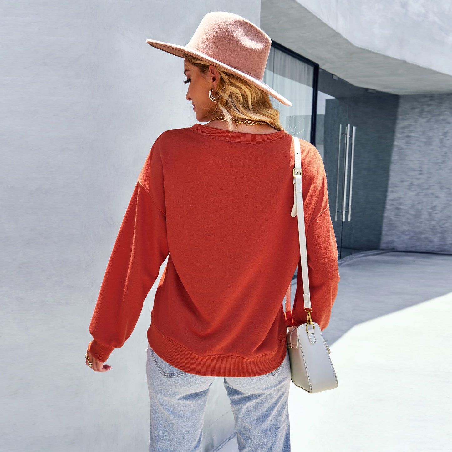 Solid color warm high elasticity loose tops female