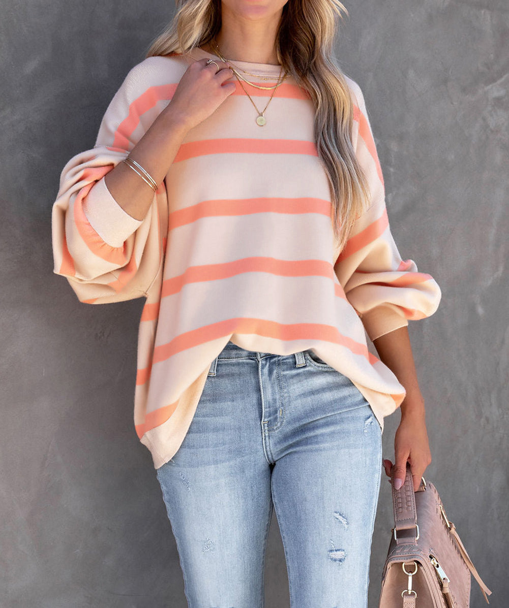 Striped Drop Shoulder Pullover Sweatshirt