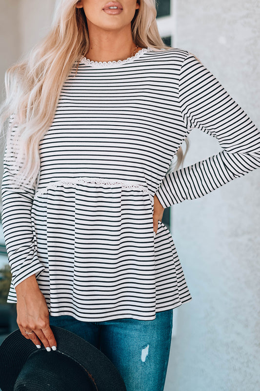 Flowy A-line Stiped Print Long Sleeve Top