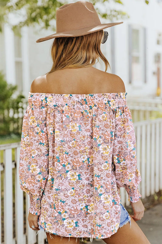 Off The Shoulder Smocked Floral Top