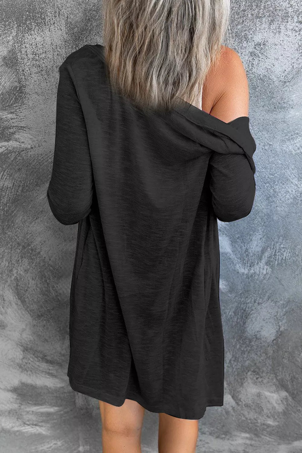 Solid Color Open-Front Buttons Cardigan