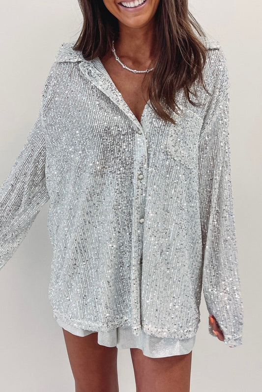 Sequin Pocketed Loose Shirt