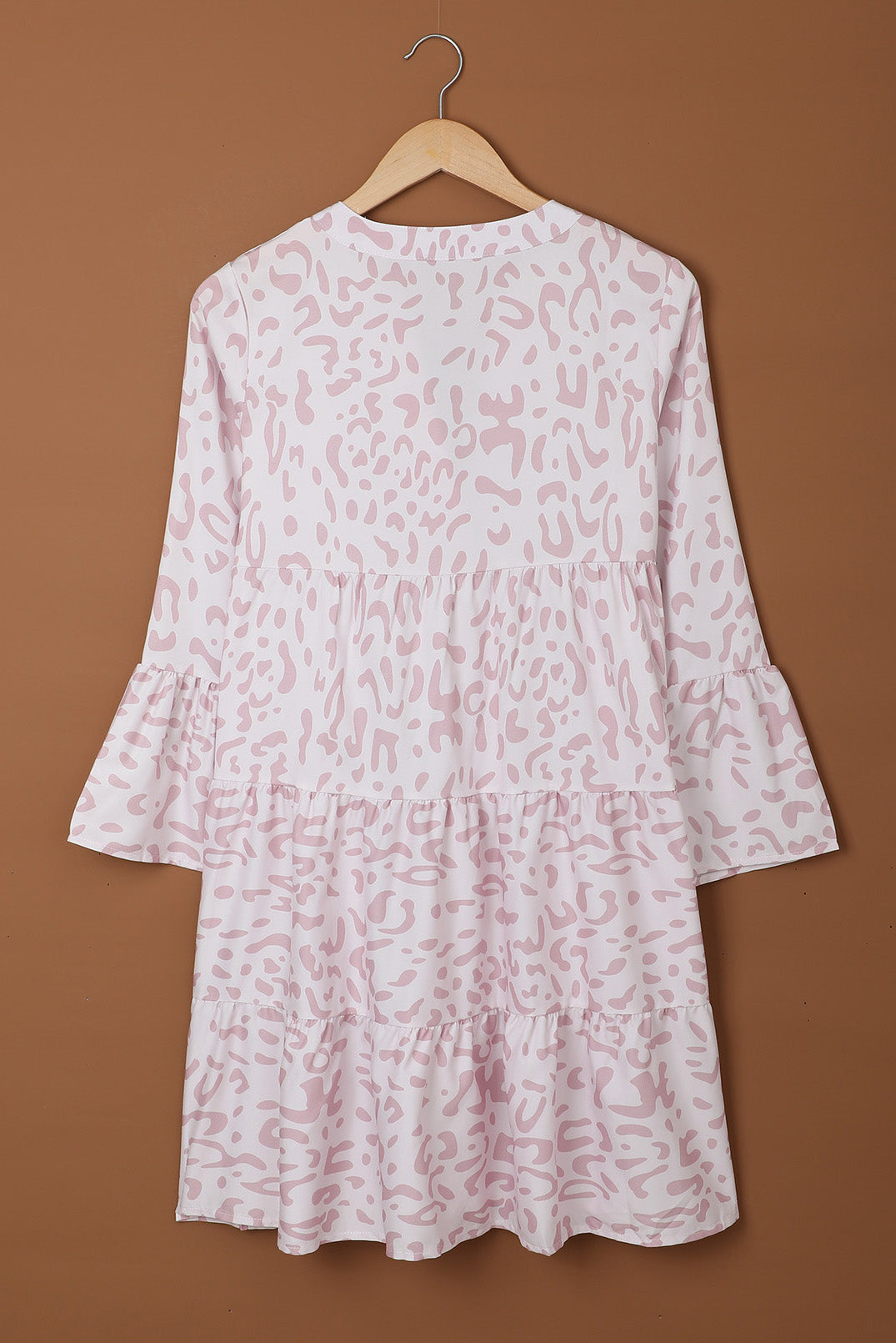 Pink Leopard Print V neck Ruffle Swing Mini Dress