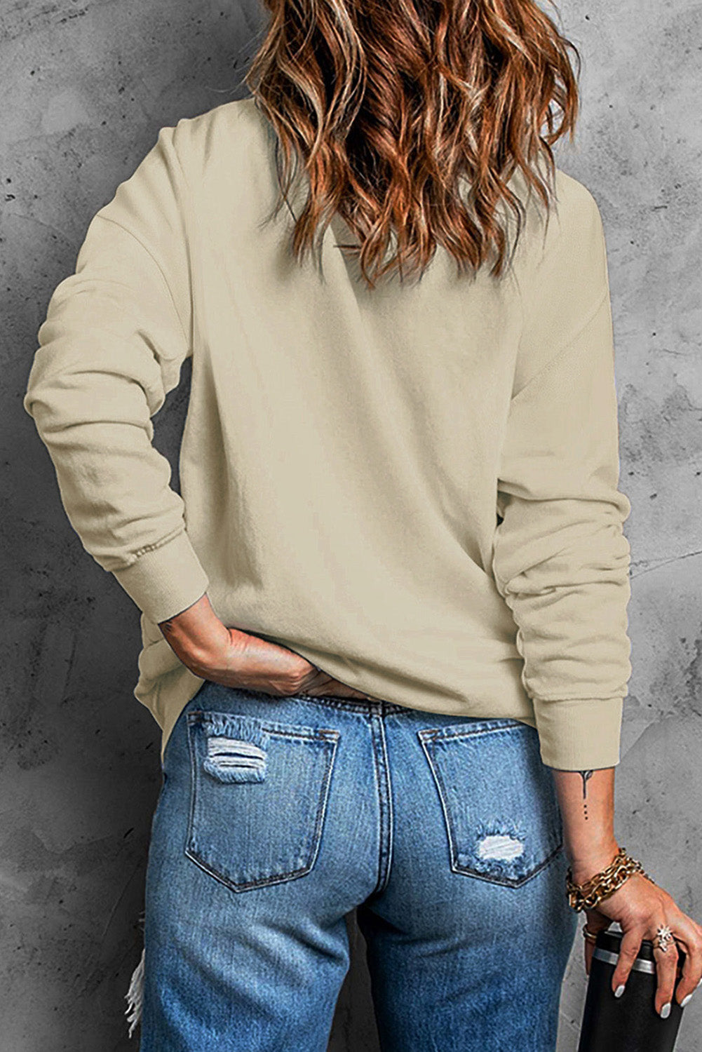 Khaki Howdy Gingerbread Man Print Long Sleeve Sweatshirt