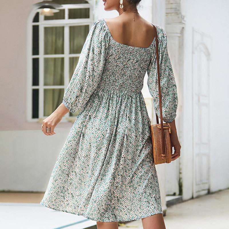 Spring and summer floral long-sleeved dresses