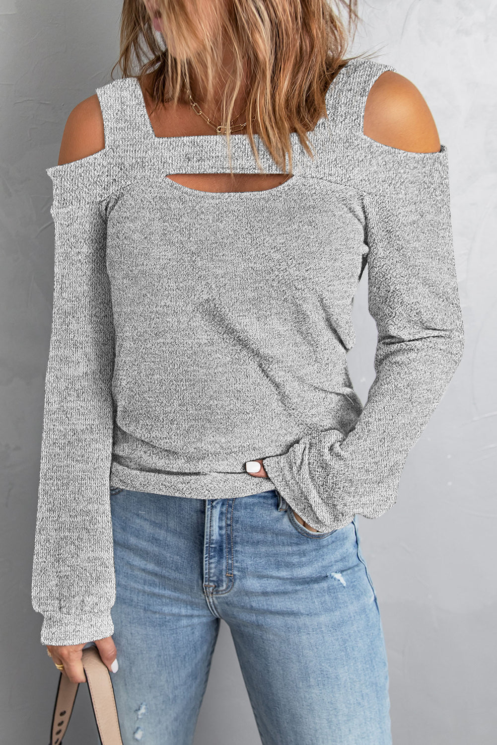 Cold Shoulder Hollow-out Bust Knit Top