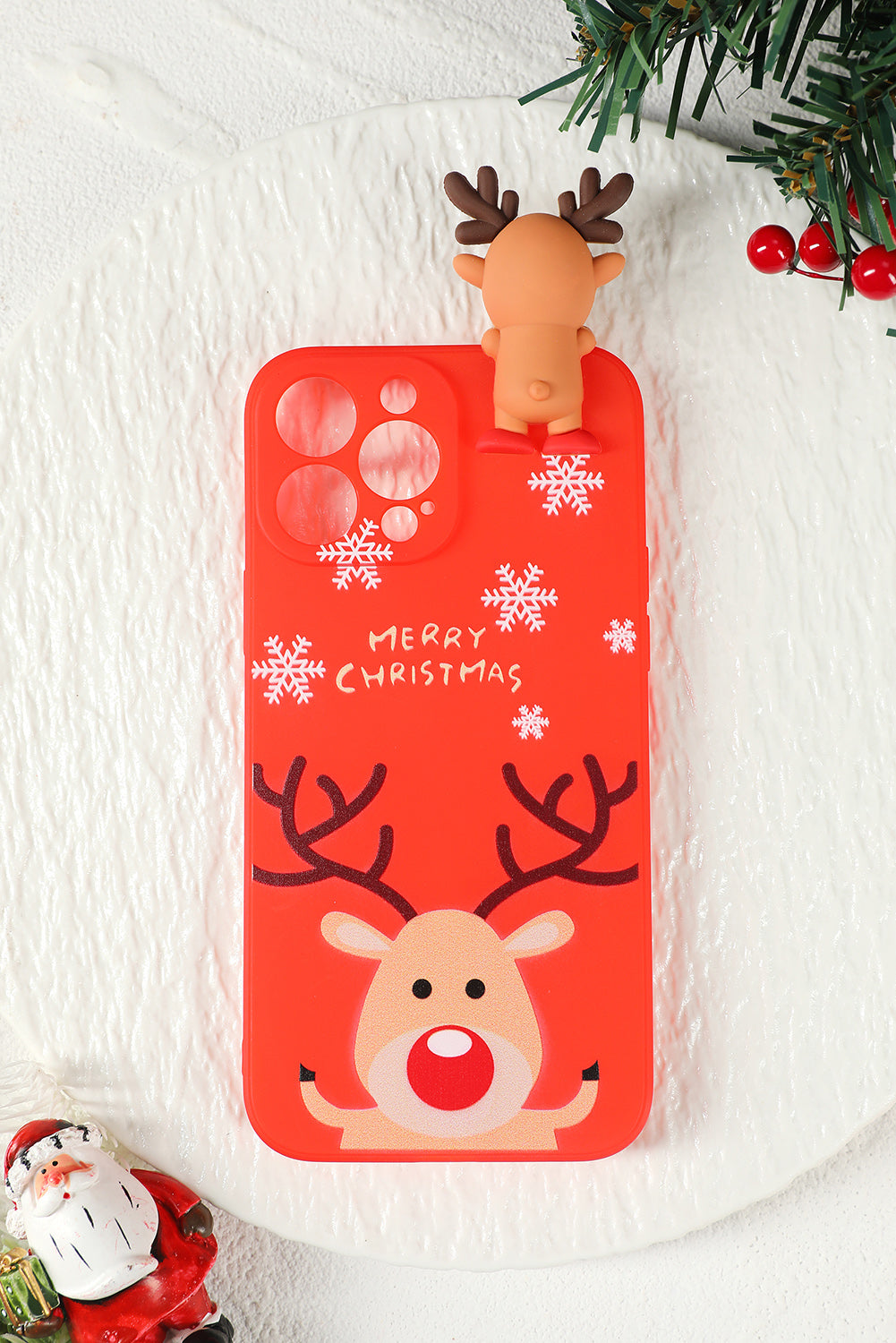 Red Lovely 3D Deer Doll Christmas Pattern Mobile Phone Case
