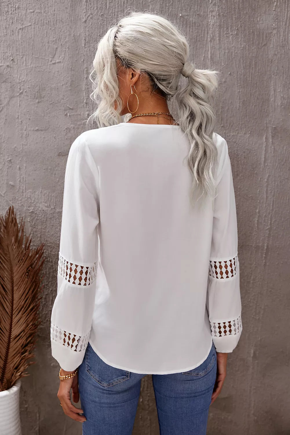 Deep V Neck Crochet Hollow-out Blouse