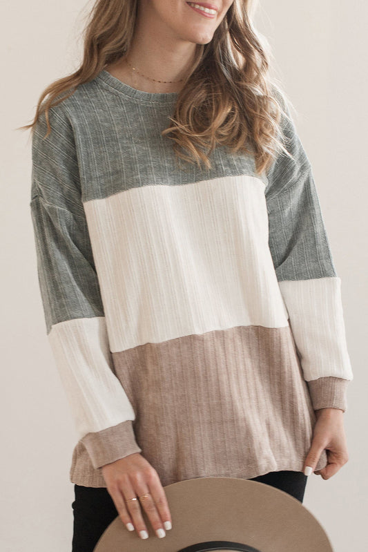 Multicolor Striped Knit Color Block Sweater