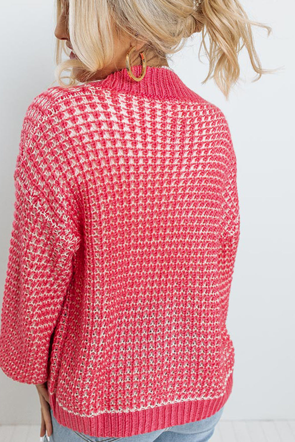 Pink V Neck Buttons Knit Cardigan