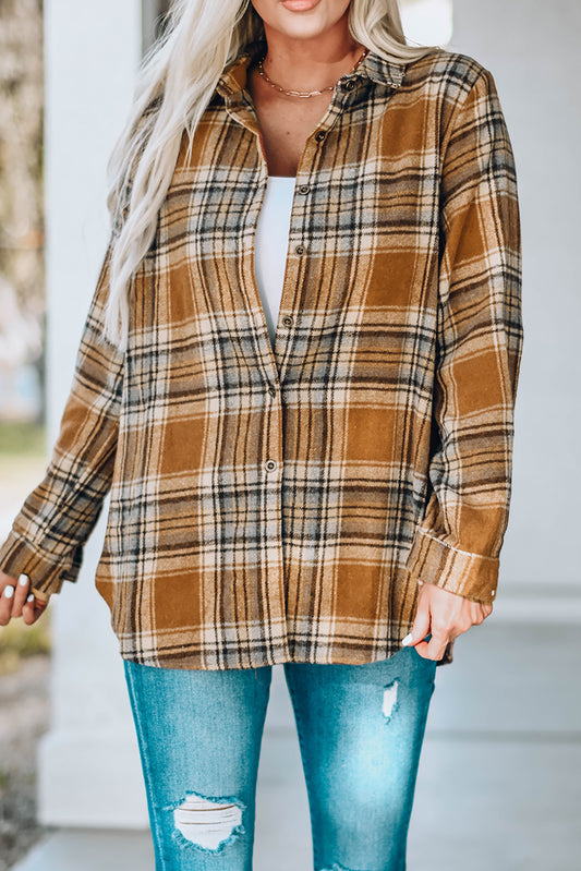 Oversize Rounded Hem Plaid Shirt with Slits