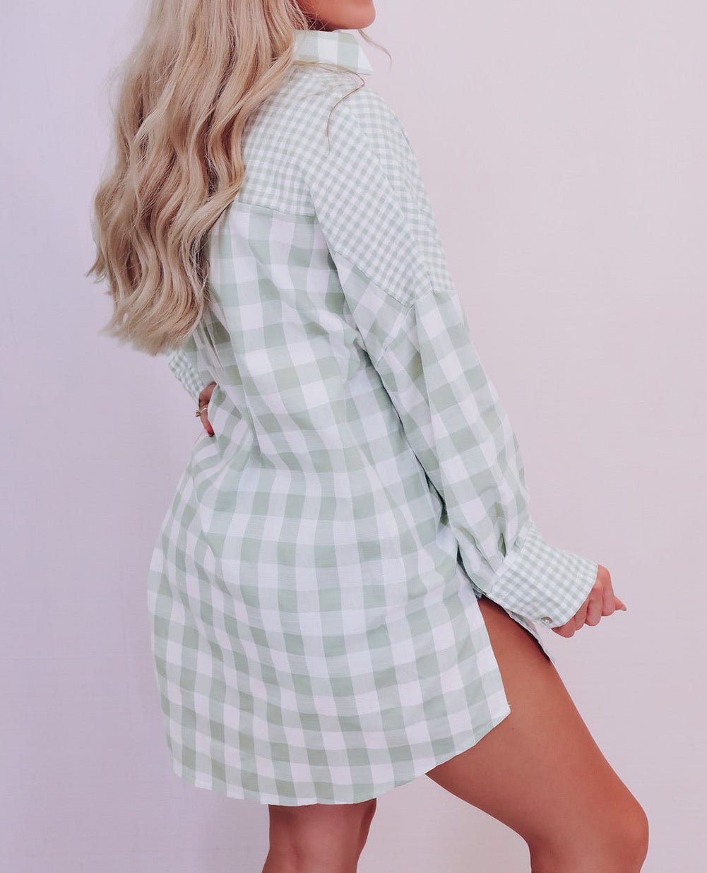 Mix Checked Patchwork Long Sleeve Shirt