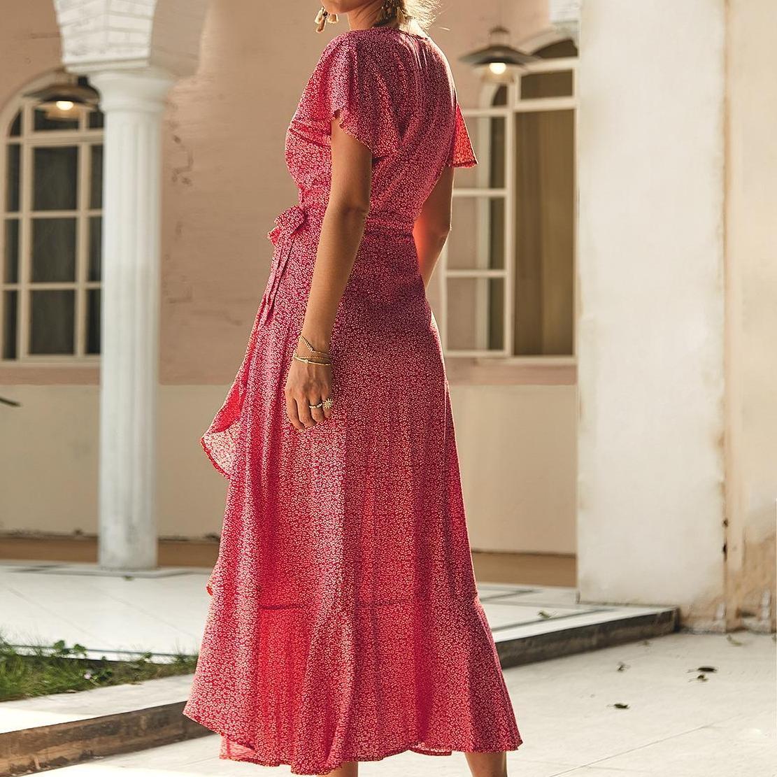 Summer V-neck ladies casual resort dress