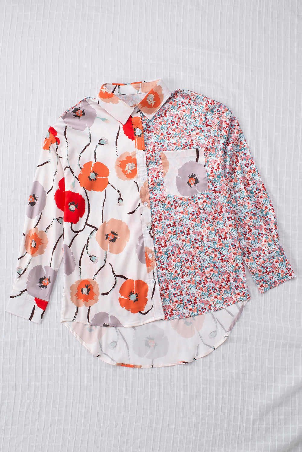 Floral Patchwork Buttoned Shirt with Pocket