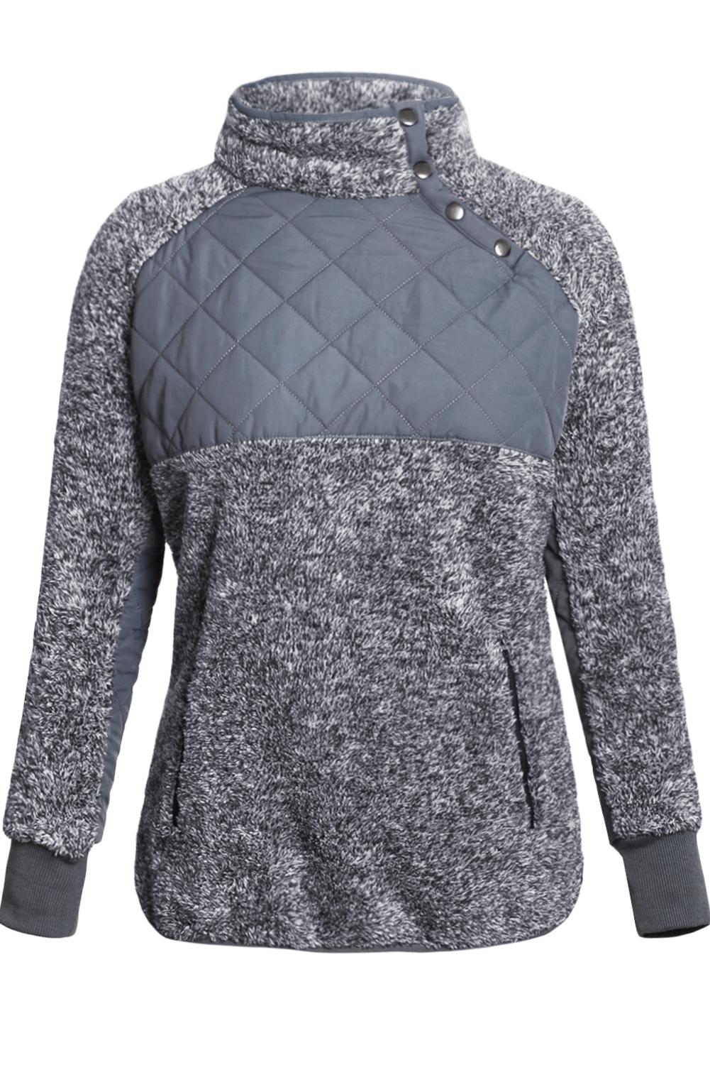 Fleece Asymmetrical Snap Pullover
