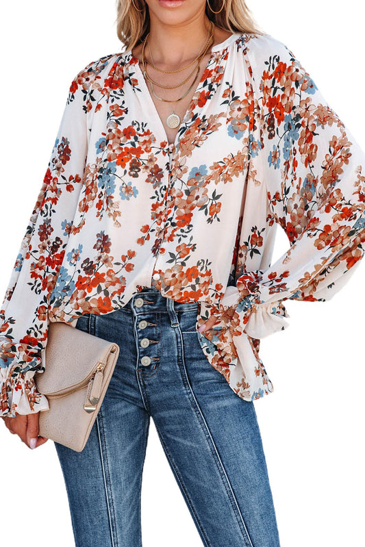 Wildflower Print Chiffon Blouse