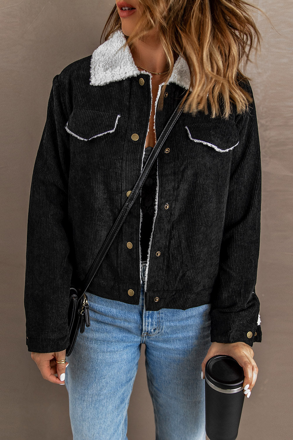 Black Sherpa Lining Corduroy Jacket