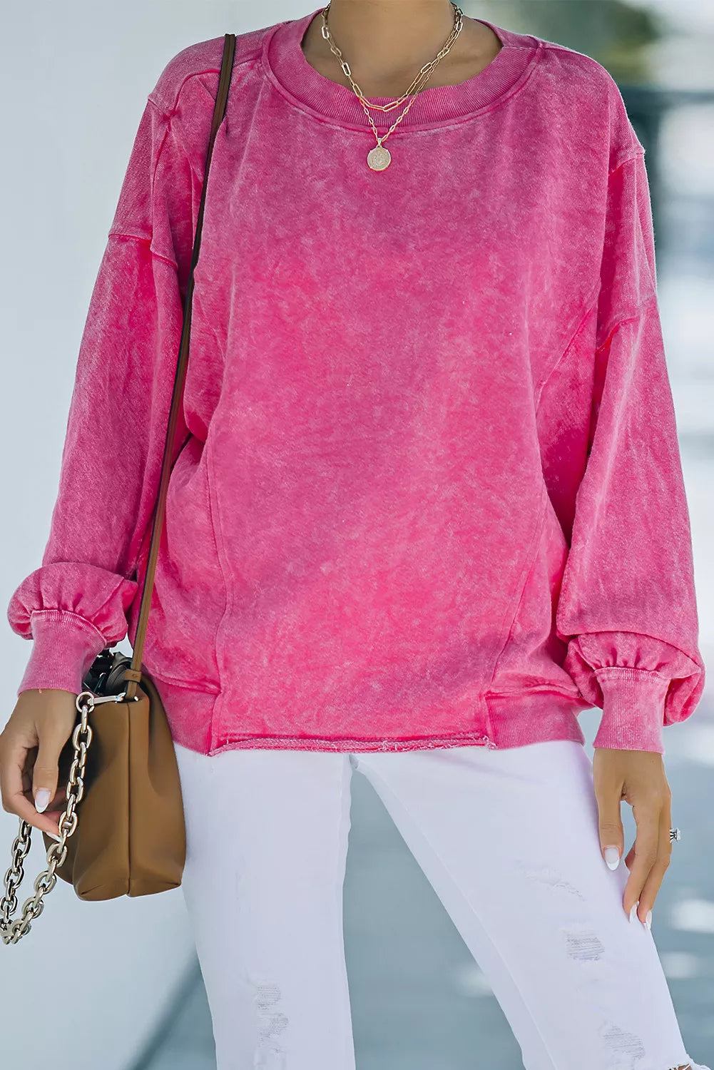 Solid Splicing Loose Pullover Sweatshirt