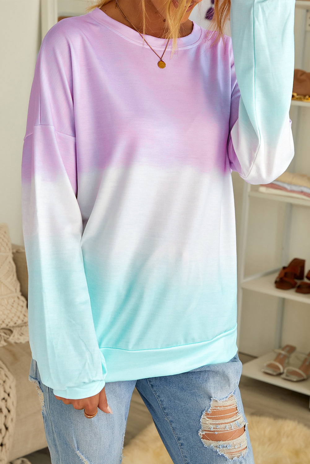 Color Block Tie Dye Pullover Sweatshirt