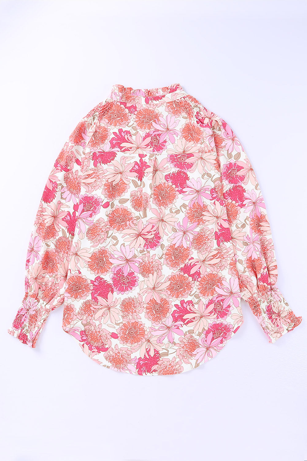 Pink Floral Balloon Sleeves Blouse