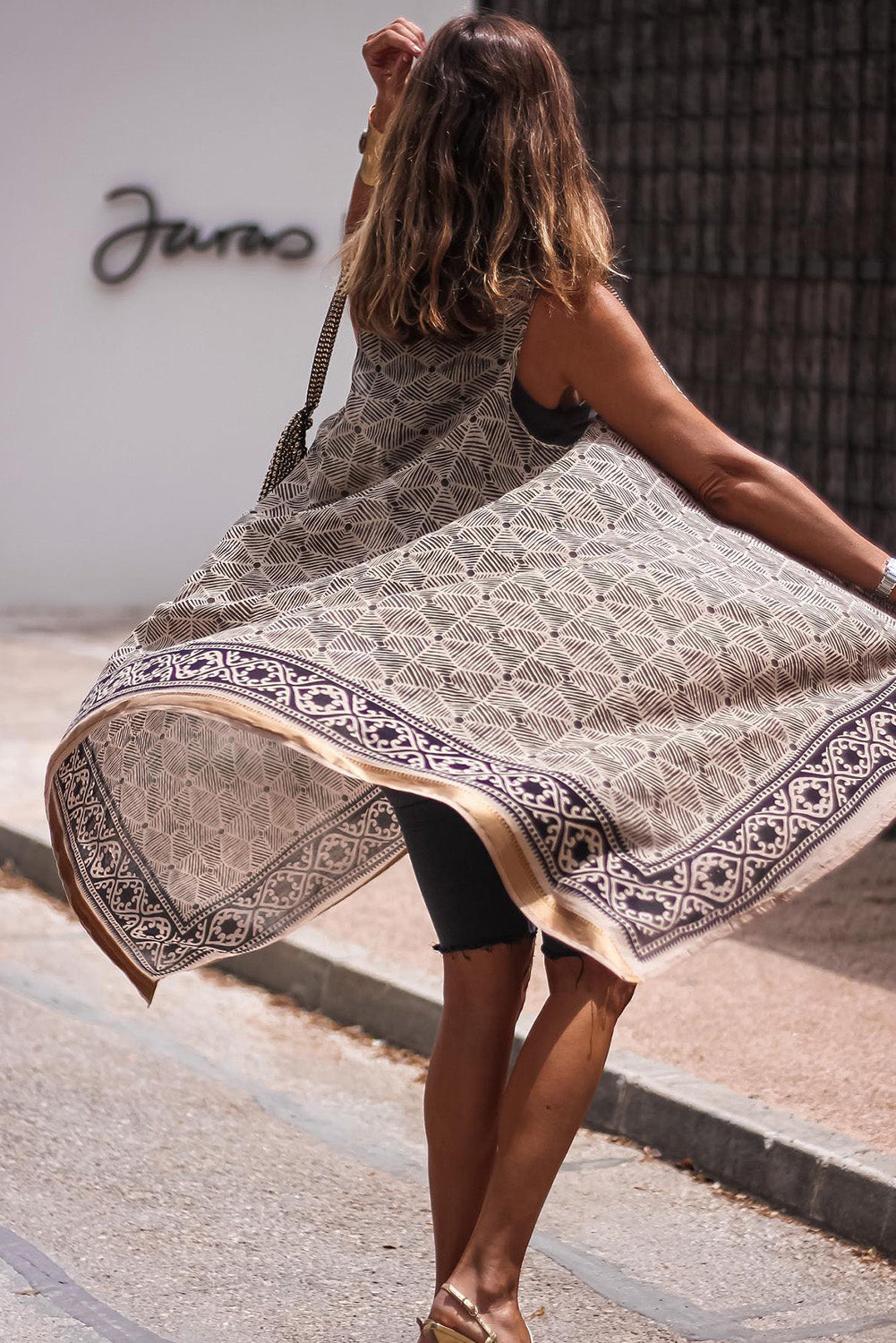 Western Fashion Print Sleeveless Kimono