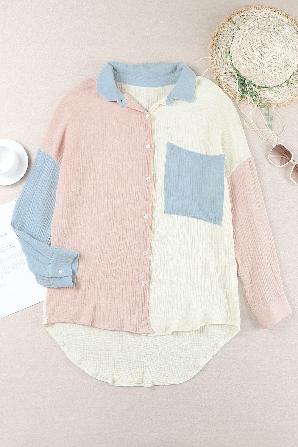 Colorblock Crinkled Pocketed Shirt