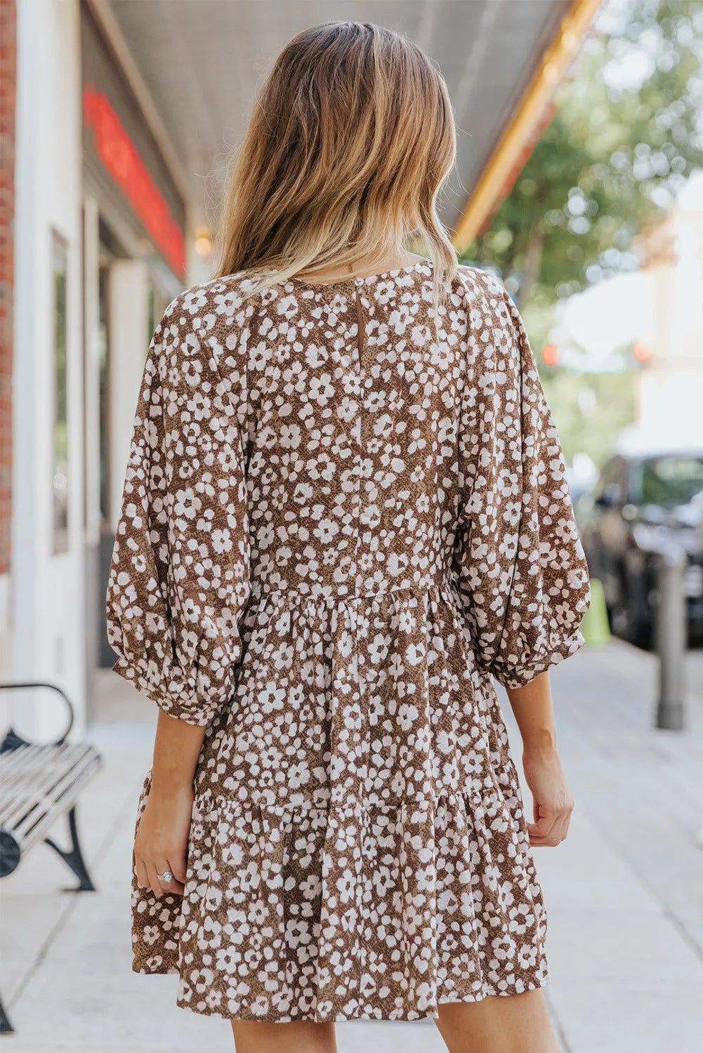 V Neck Daisy Print Empire Waist Mini Dress