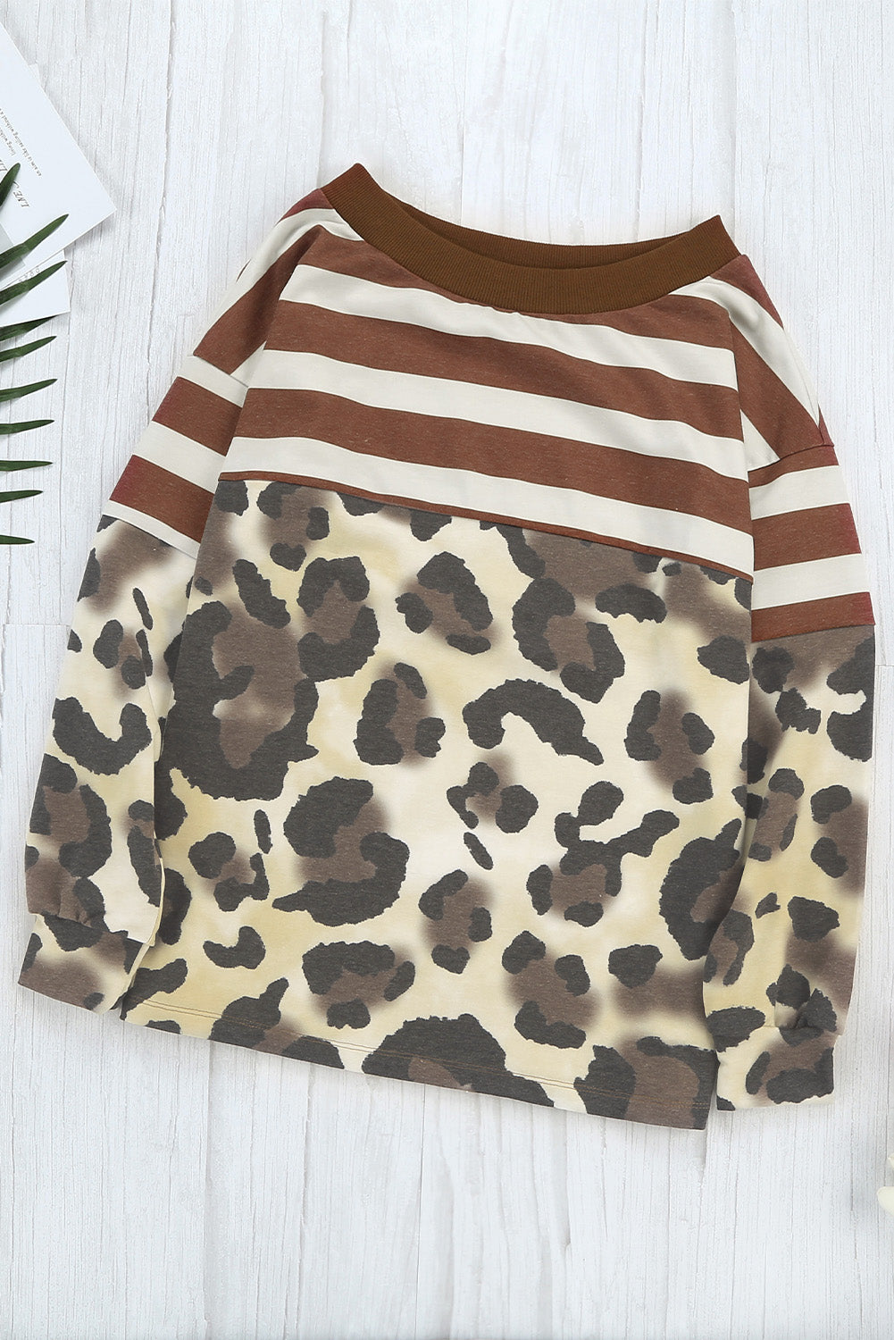 Striped Leopard Long Sleeves Blouse