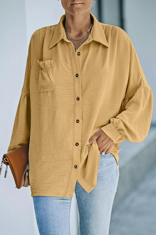 Frill Pocket Drop Shoulder Puff Sleeve Shirt