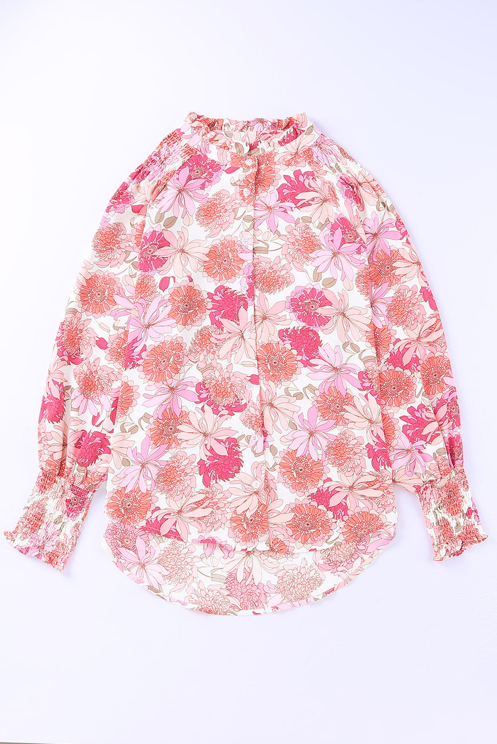 Pink Floral Balloon Sleeves Blouse