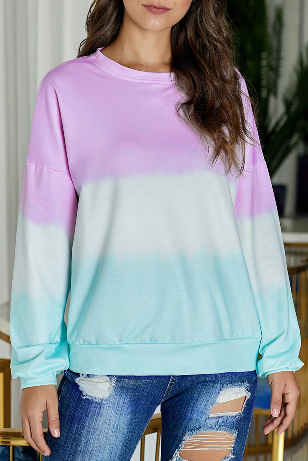 Color Block Tie Dye Pullover Sweatshirt