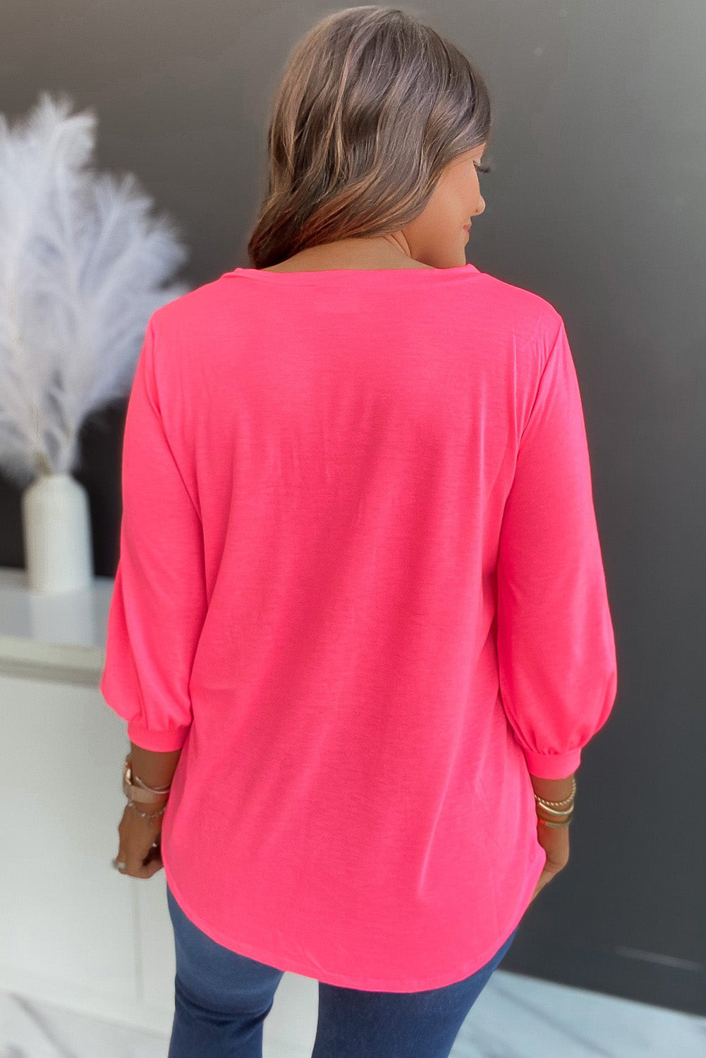 Rose Strappy V Neck Long Sleeve Top