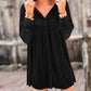 Long Sleeve Ruffle Velvet Button Up Dress