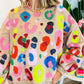 Multicolor Leopard Printed Drop Shoulder Pullover Sweatshirt