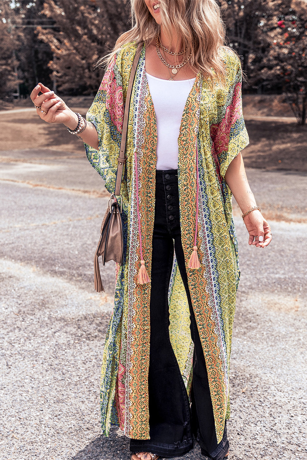 Retro Printed Boho Duster Kimono