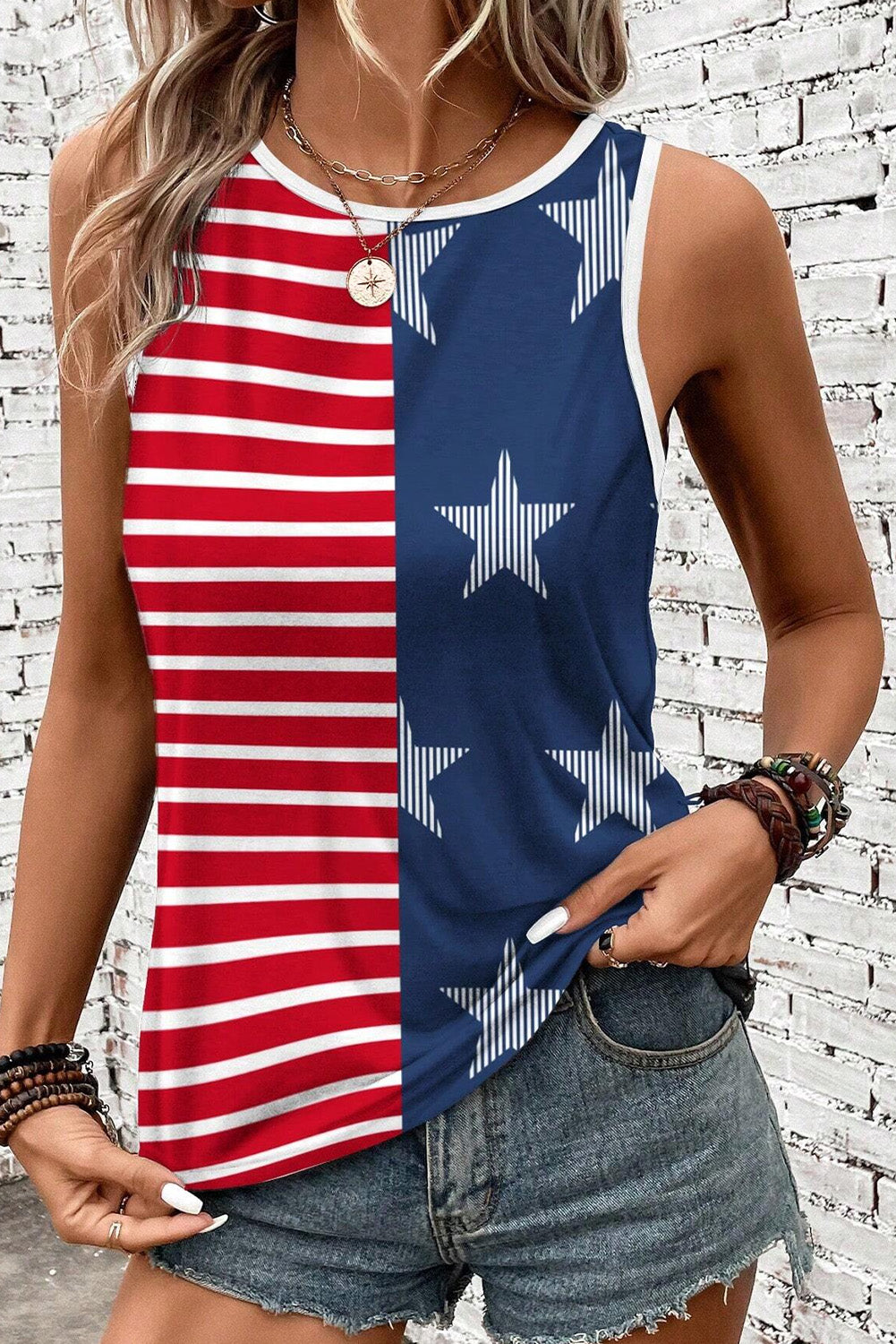 USA Flag Printed Round Neck Tank Top