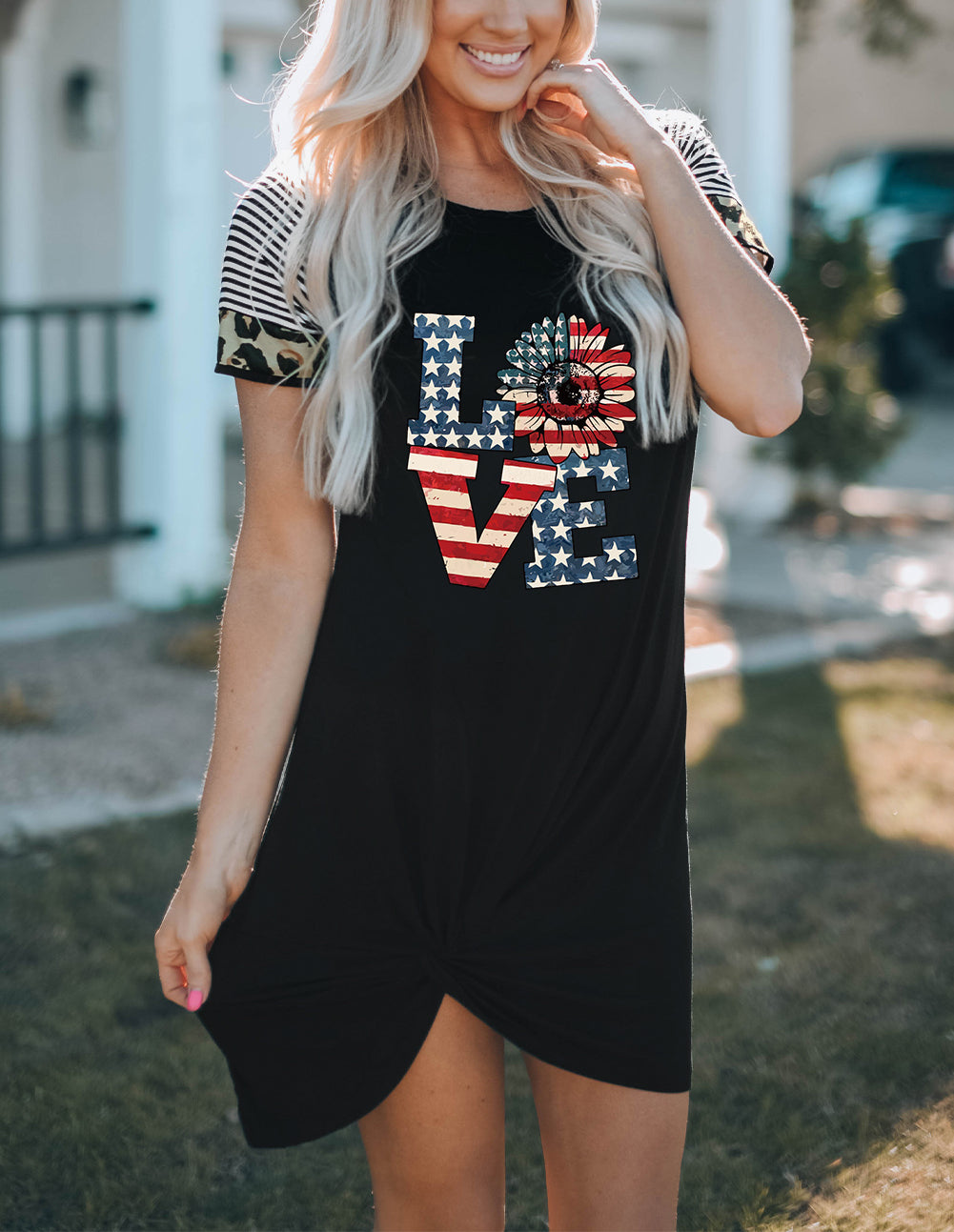 America-Flag LOVE Short Sleeve T-Shirt Dress