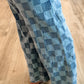 Checkered Denim Wide Leg Jeans